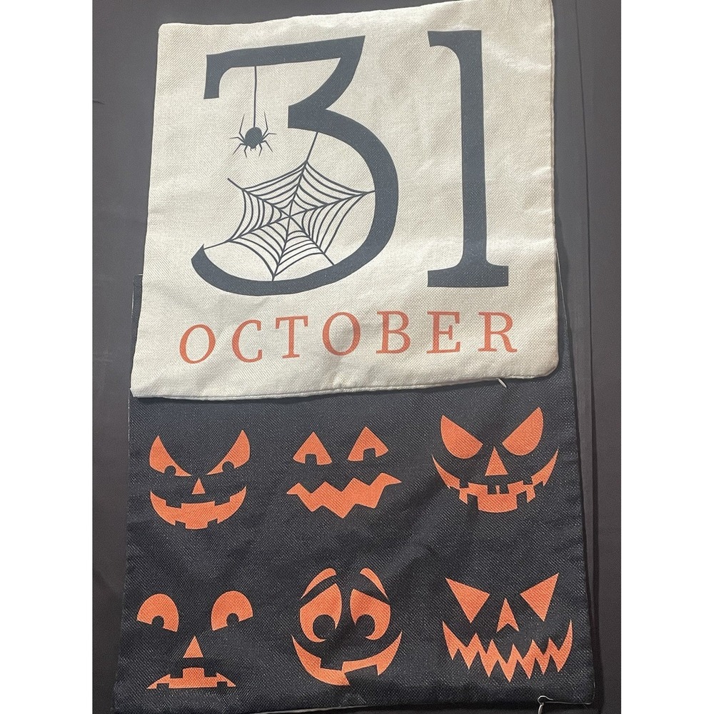 17×17 Pillow Case Set Lot Of 2 October 31st And Pumpkin‎ Halloween Themed